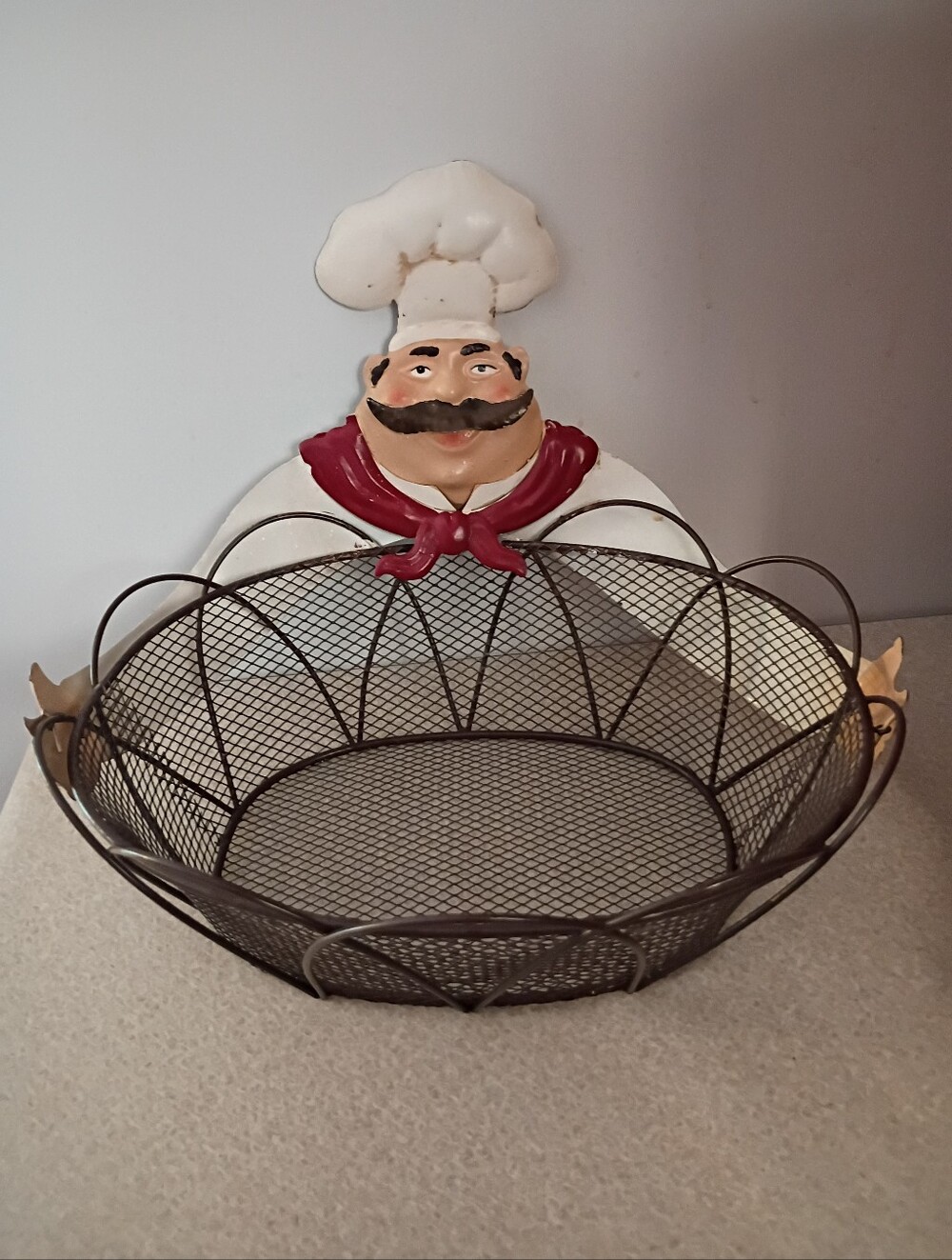 Chef Décor Metal Fruit Basket with Red Scarf Accent
